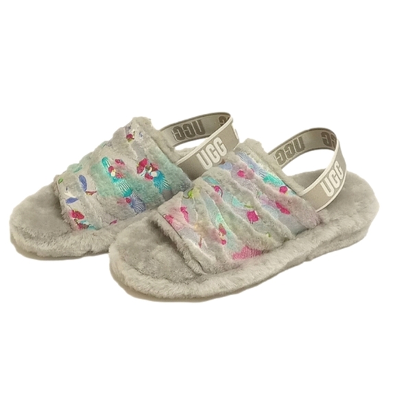 UGG Shoes - 🆕 UGG FLUFF YEAH TIGER FLOWER LIGHT GRAY WOOL SLIPPERS / SANDALS▪️NWOT▪️
